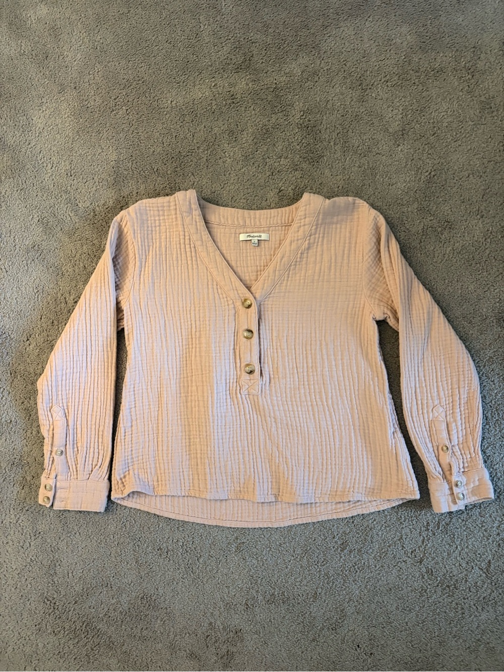 Madewell Dusty Pink Gauzy Henley Button-Front Top